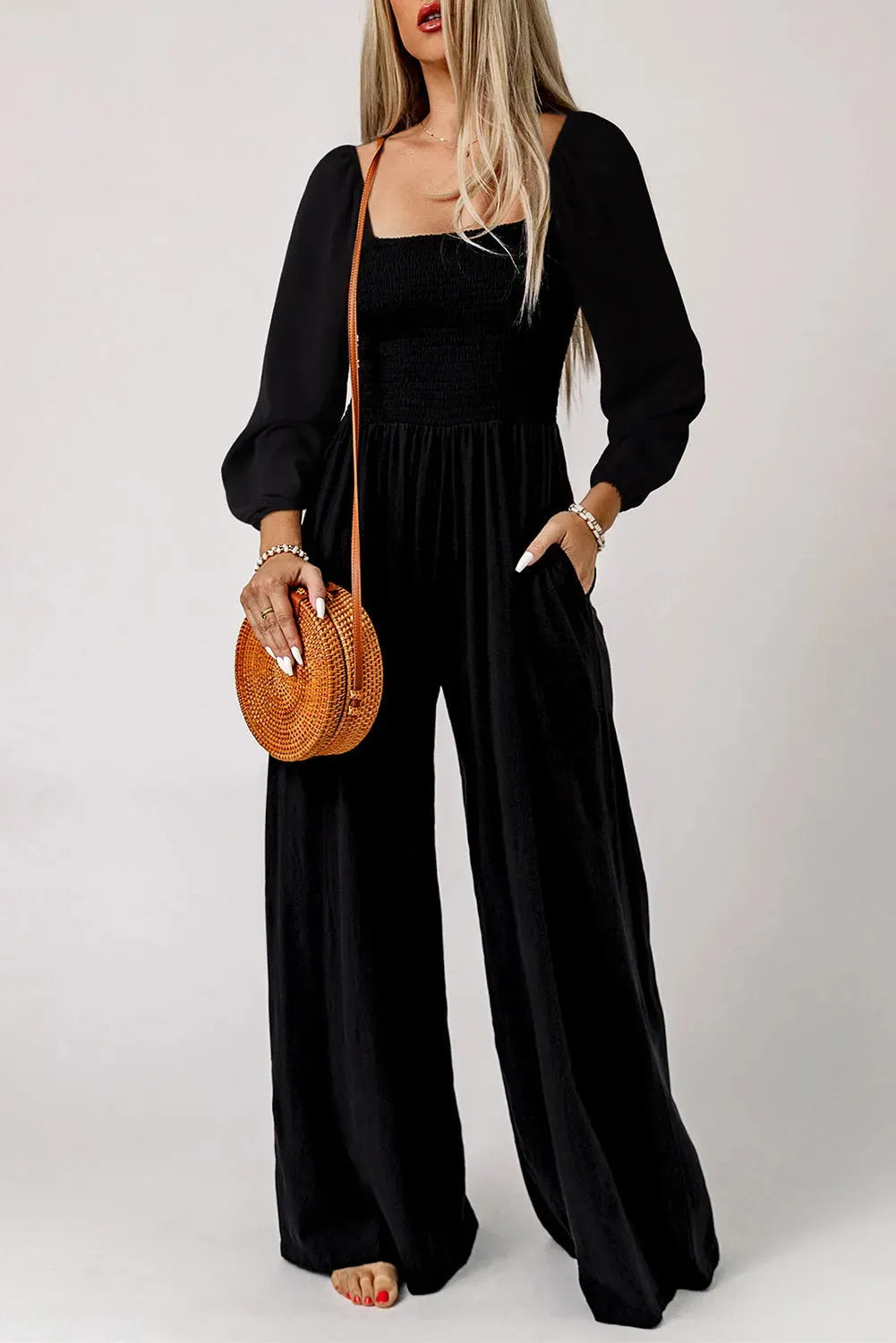 Smocked Wide Leg Jumpsuit