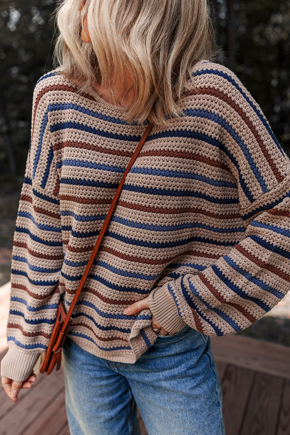 Emery Striped Knitted Drop Shoulder Round Neck Sweater