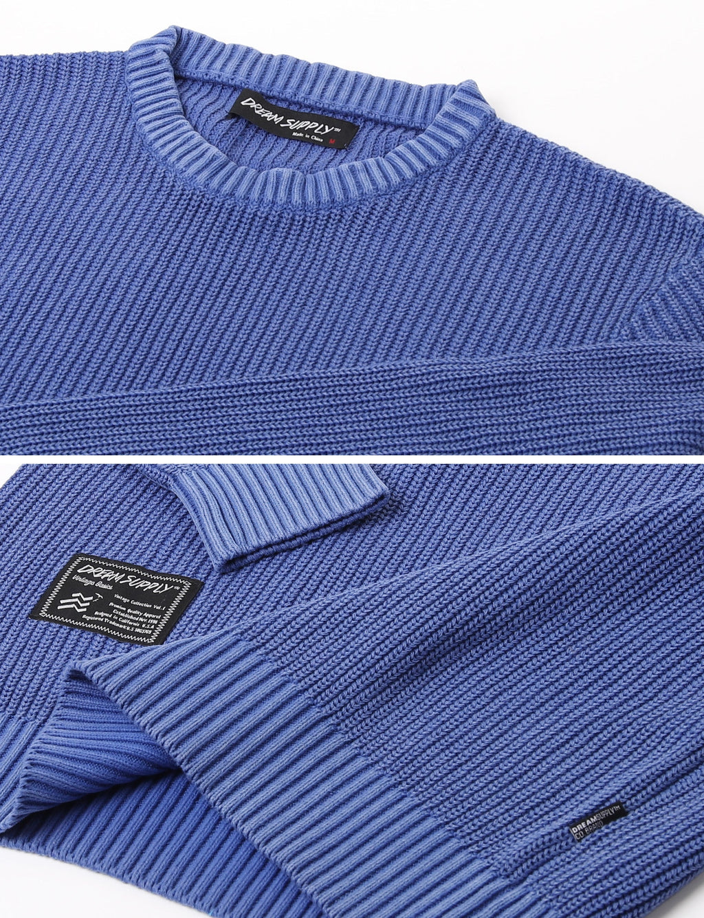 ZIMEGO Mens Long Sleeve Stone Washed Vintage Crewneck Pullover Sweater