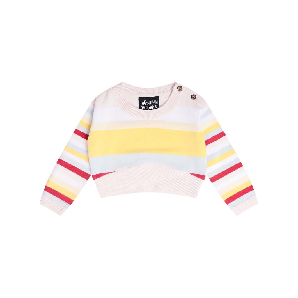 Knitted Baby Sweater in Pastel Stripes