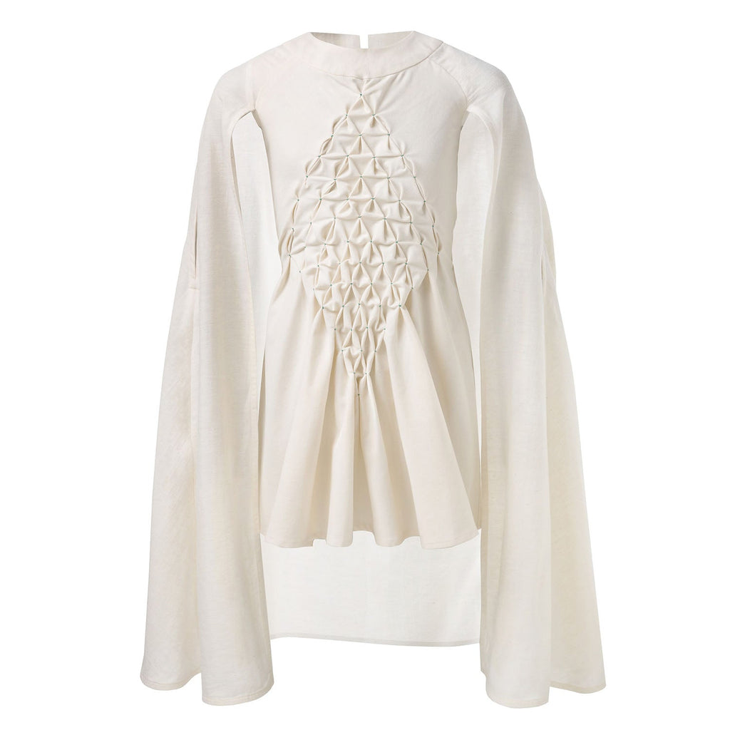 White Smock Dress for Girls with Vegan Cashmere Cape