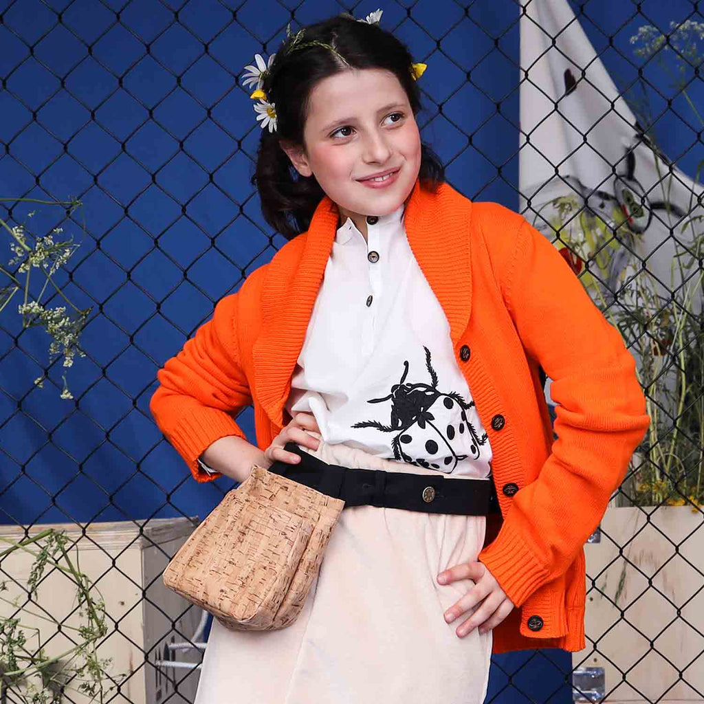 White Shirt with Ladybug Hand Embroidery