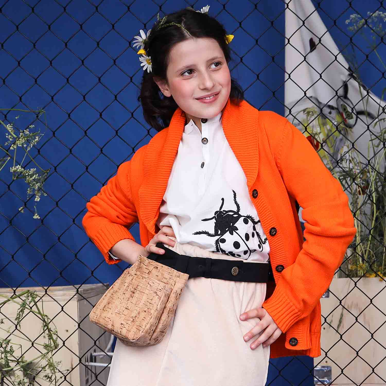 White Shirt with Ladybug Hand Embroidery