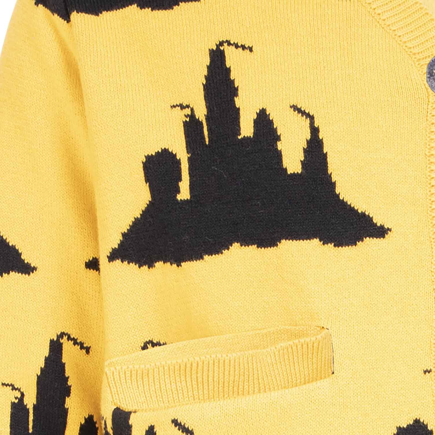 Yellow Knitted Girls and Boys Cardigan with Beach Castle