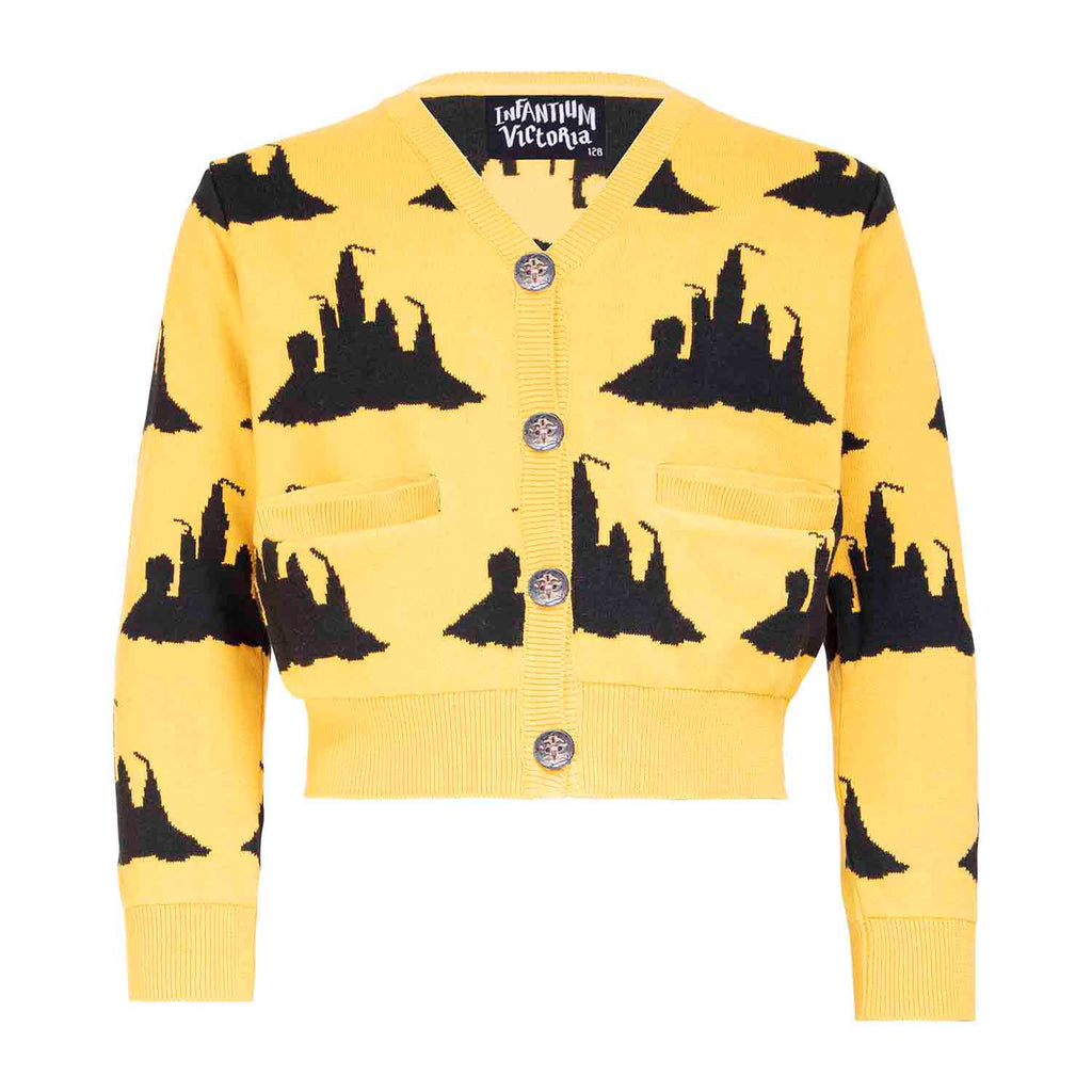 Yellow Knitted Girls and Boys Cardigan with Beach Castle