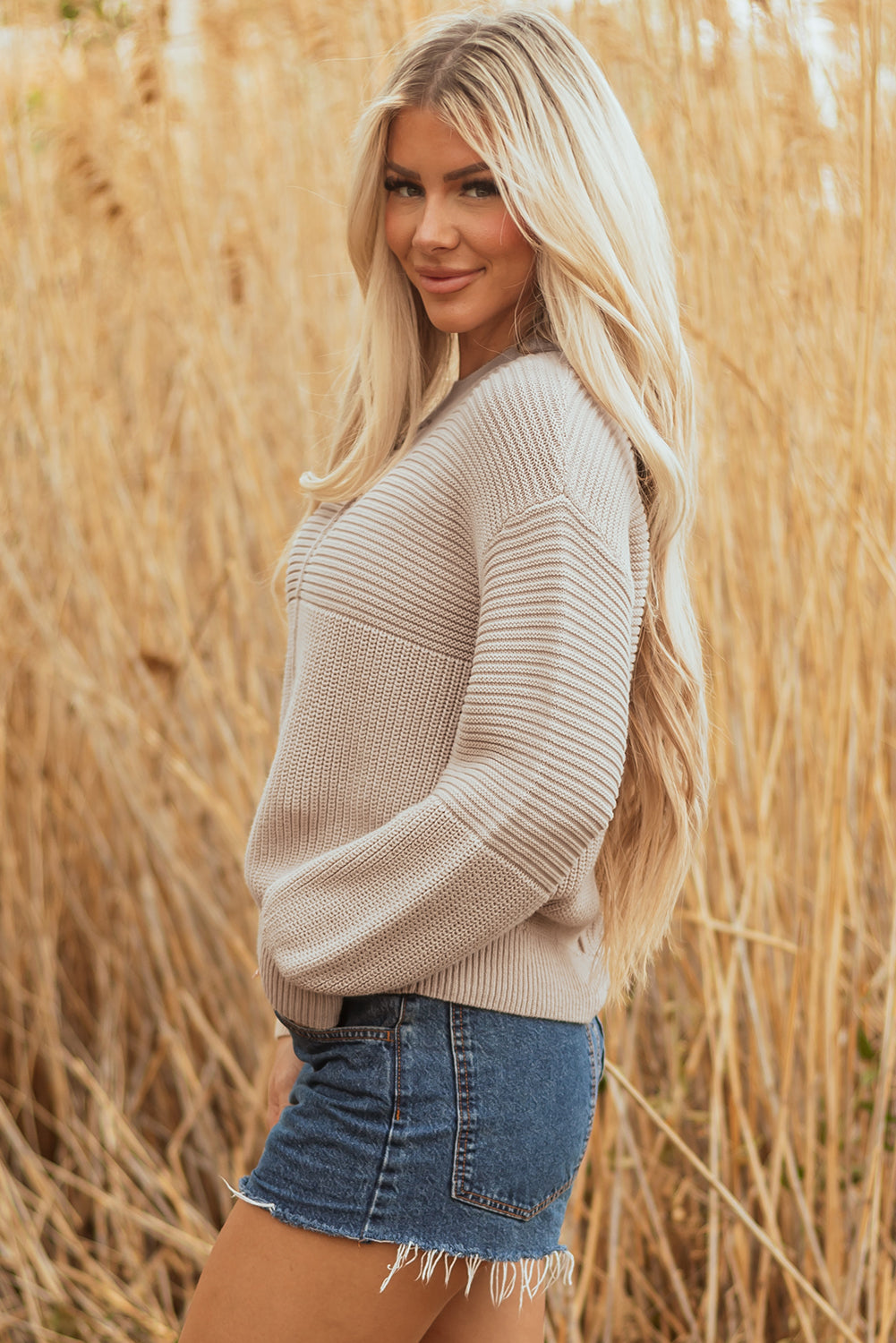 Delaney Texture Knitted Puff Sleeve Sweater