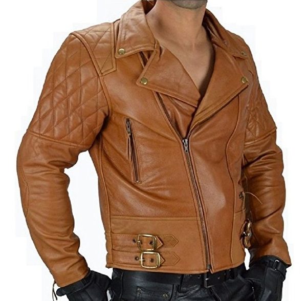 Biker Jacket Men’s Motorcycle Quilted Leather Jacket - M