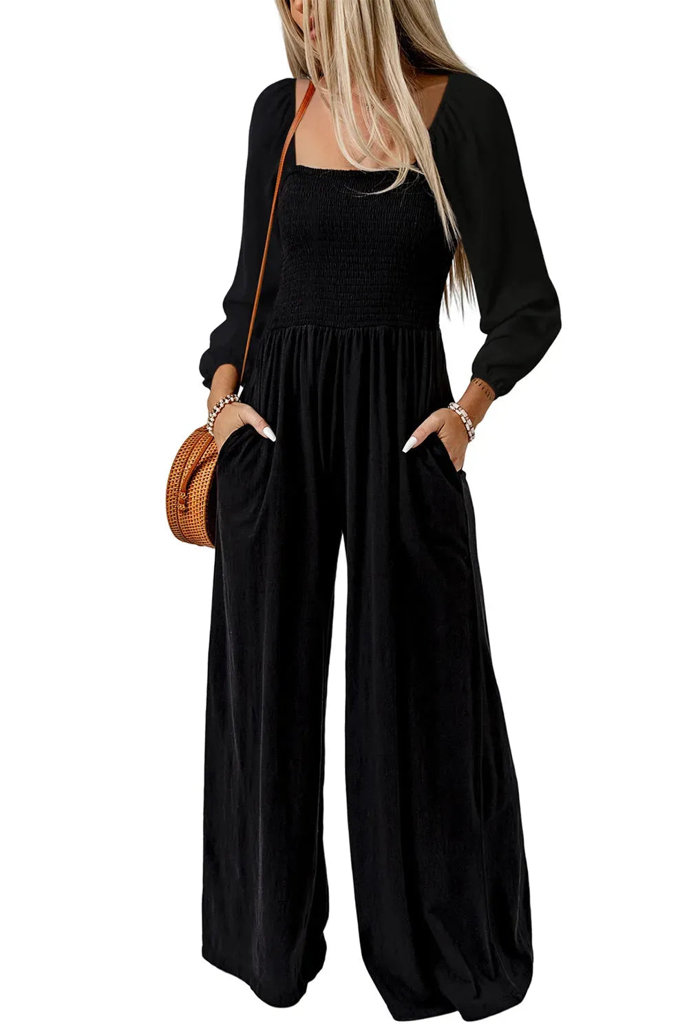Smocked Wide Leg Jumpsuit