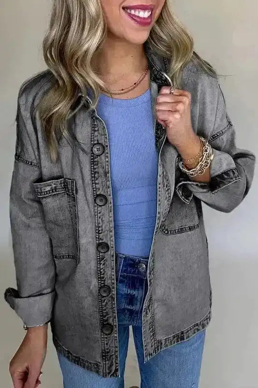 Patched Pocket Split Denim Jacket