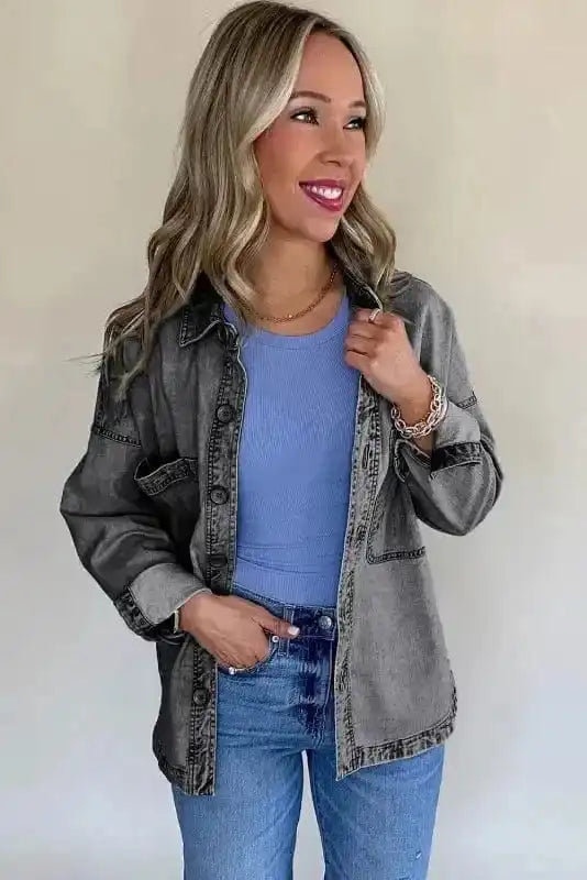 Patched Pocket Split Denim Jacket
