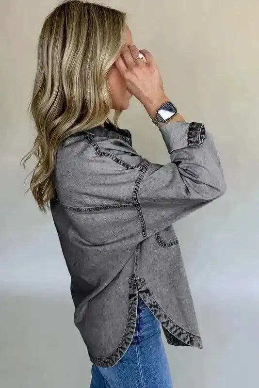 Patched Pocket Split Denim Jacket