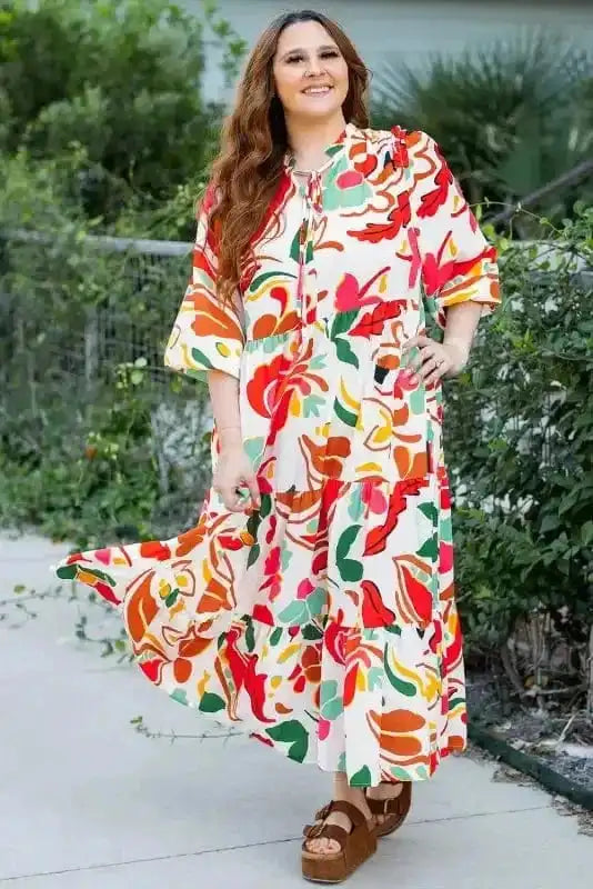 Orange Floral Plus Size Dress