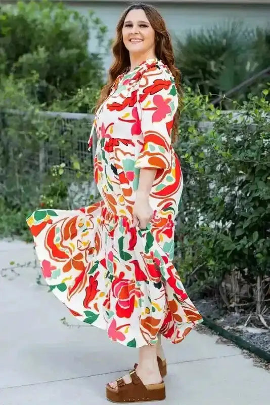 Orange Floral Plus Size Dress