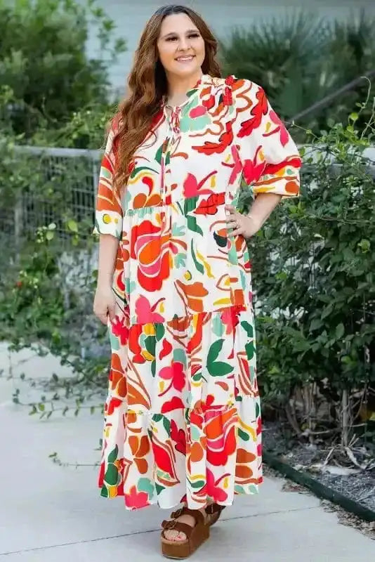 Orange Floral Plus Size Dress