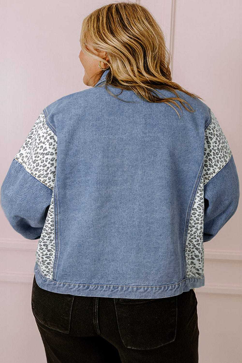 Leopard Contrast Denim Jacket Plus Size