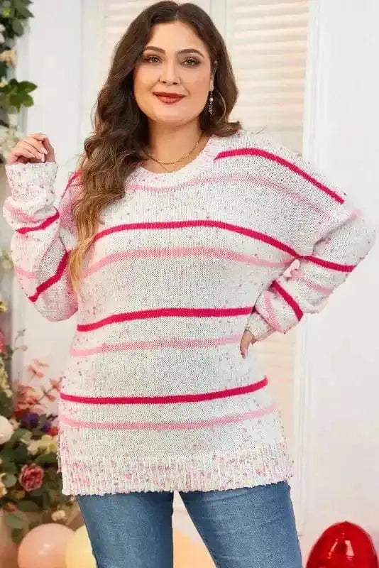 Cozy Pink Stripe Plus Size Sweater