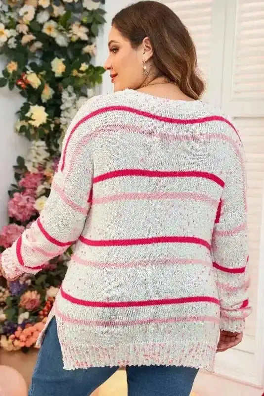 Cozy Pink Stripe Plus Size Sweater