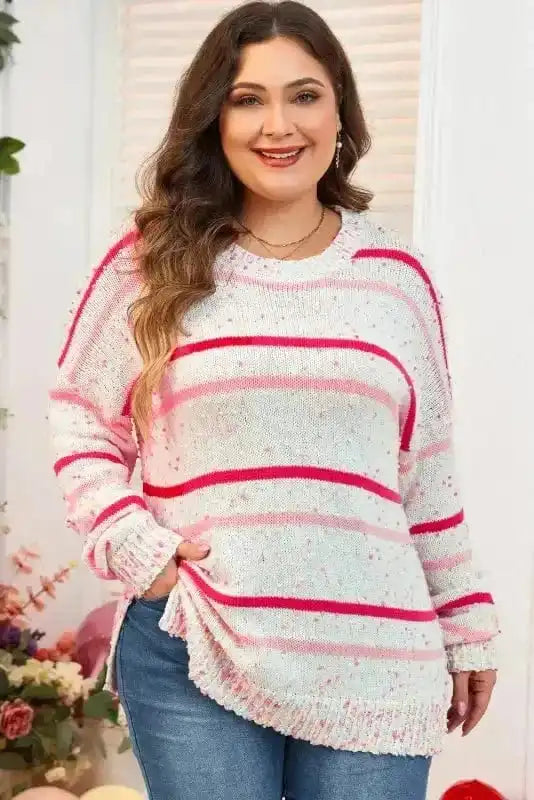 Cozy Pink Stripe Plus Size Sweater