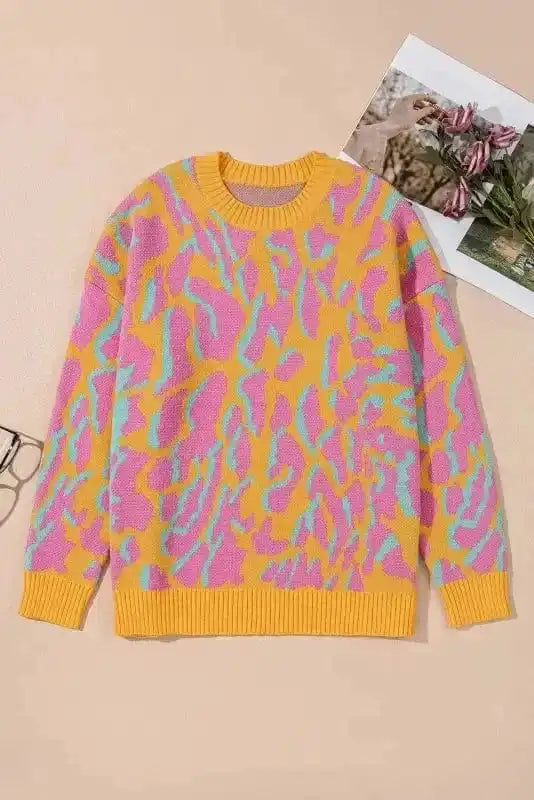 Plus-Size Pink Leopard Sweater