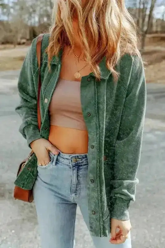 Vintage Washed Button Shacket Jacket