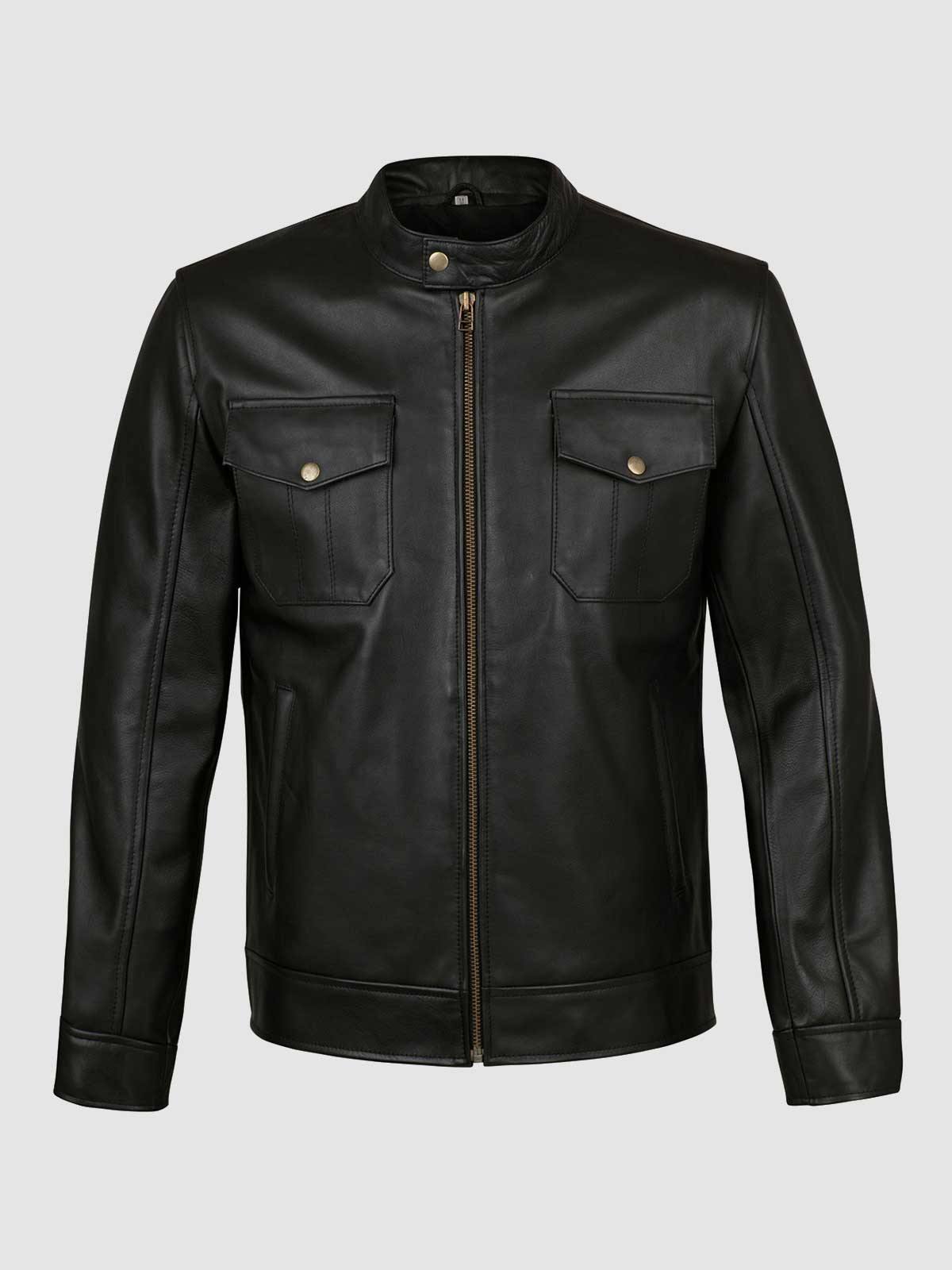 4 Pocket Black Leather Jacket