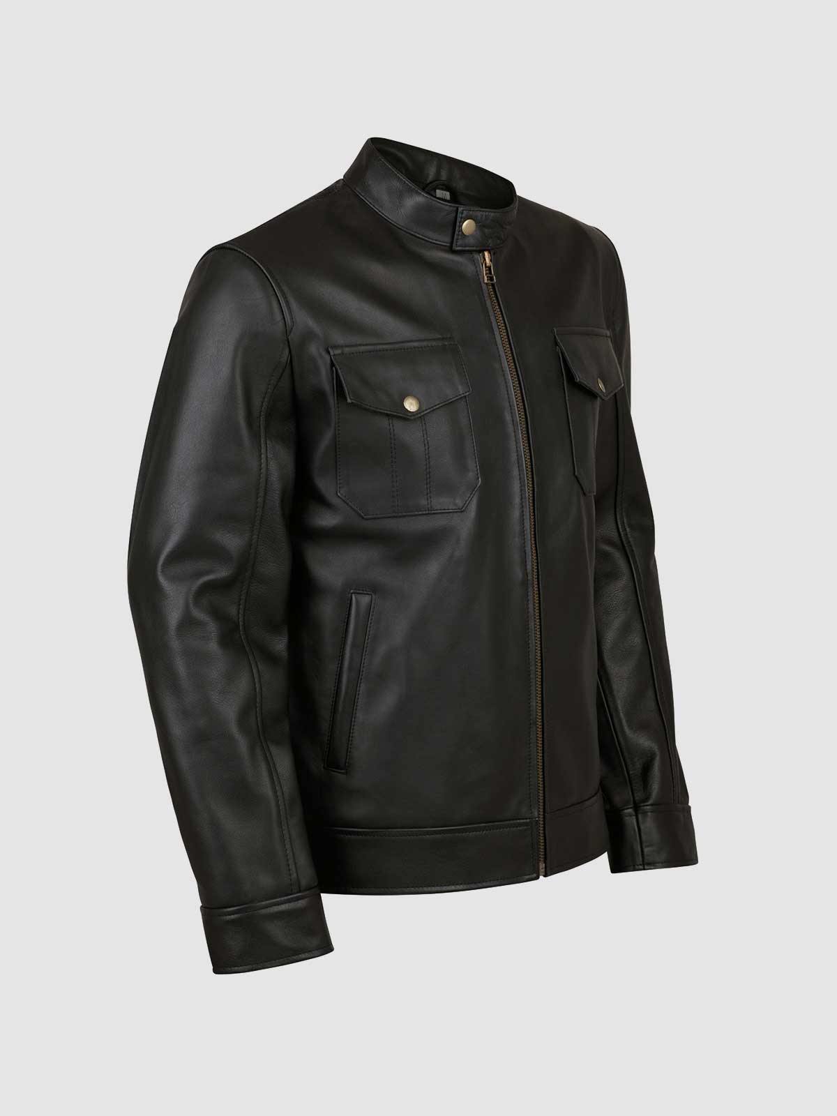 4 Pocket Black Leather Jacket