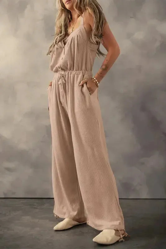 Knotted Straps Textured Jumpsuit