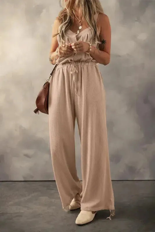 Knotted Straps Textured Jumpsuit