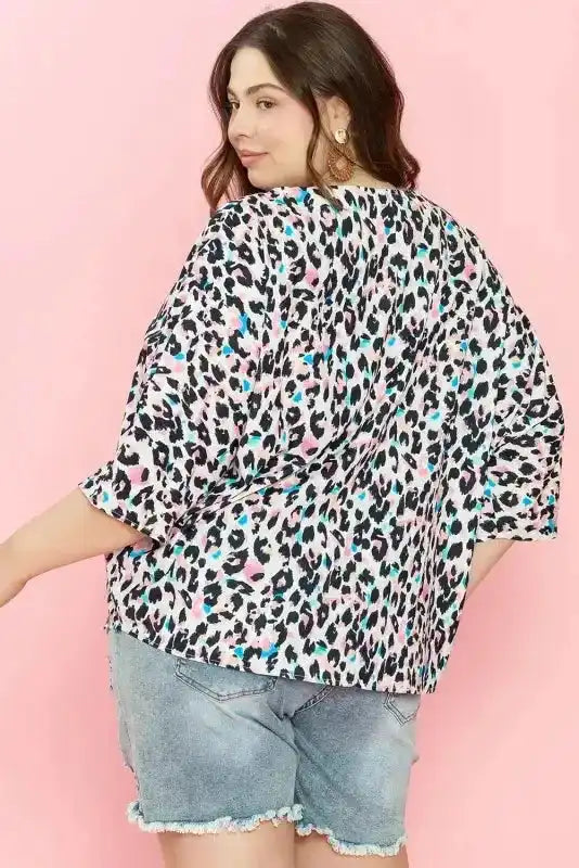 Leopard Batwing Sleeve Plus Size Top