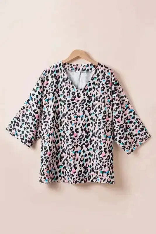 Leopard Batwing Sleeve Plus Size Top