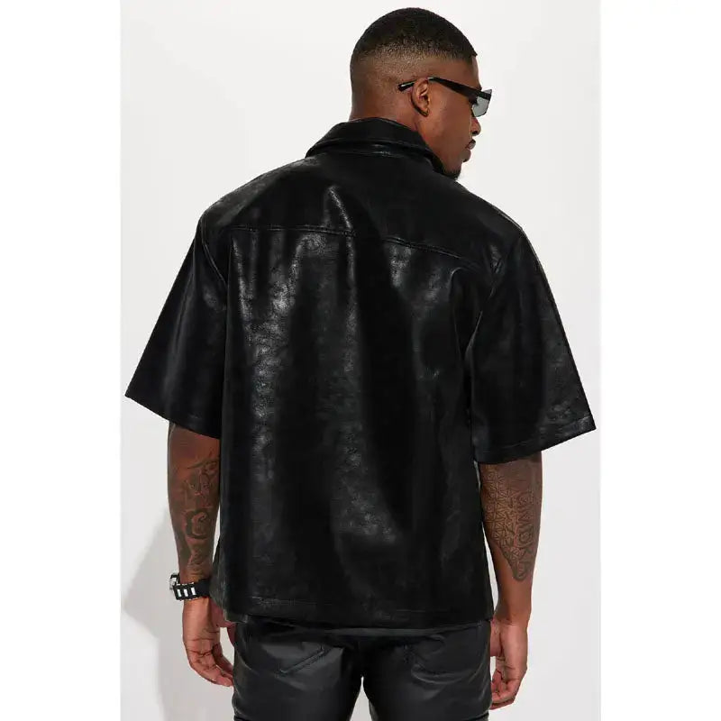 Mens Leather Zip Up Shirt