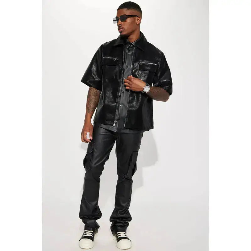 Mens Leather Zip Up Shirt