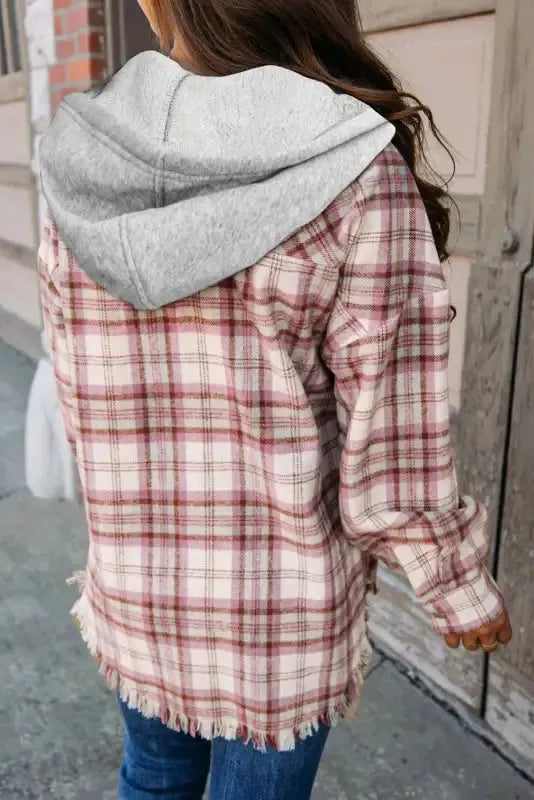 Multicolour Plaid Flap Pocket Hooded Jacket