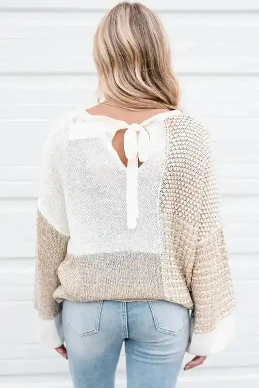 Beige Mixed-Knit Oversized Sweater