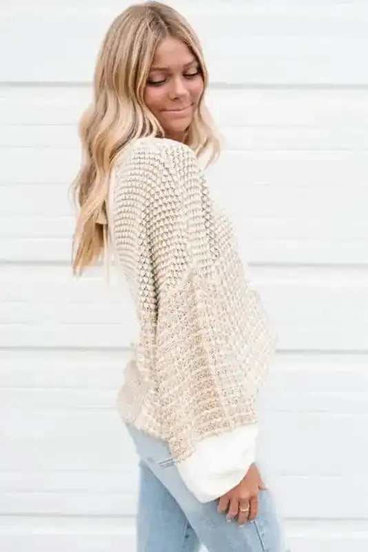 Beige Mixed-Knit Oversized Sweater