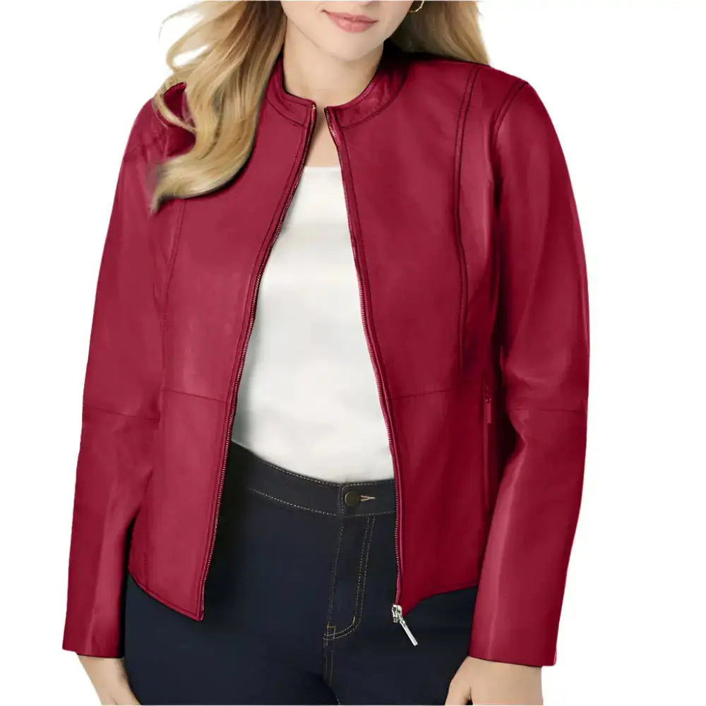 Women's Plus Size Red Leather Jacket
