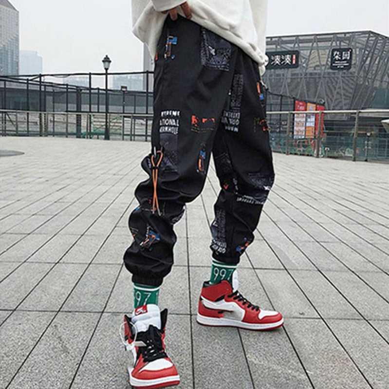 Hip hop Pants Men Loose Joggers Print Streetwear Harem Pants Big Size S-3XL Casual Harajuku Funny Print Ankle length Trousers