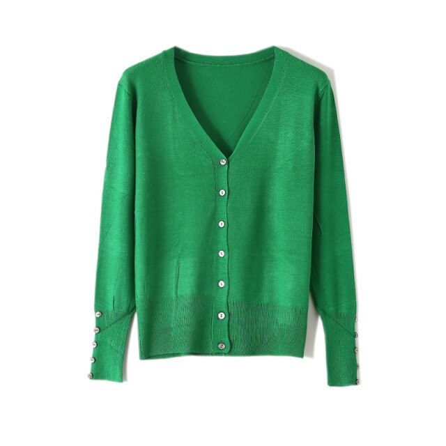 High Quality Shell Cufflinks Knitted Cardigan Shirt Top Female Loose  Shawl Autumn Women&#39;s Sweater Jacket