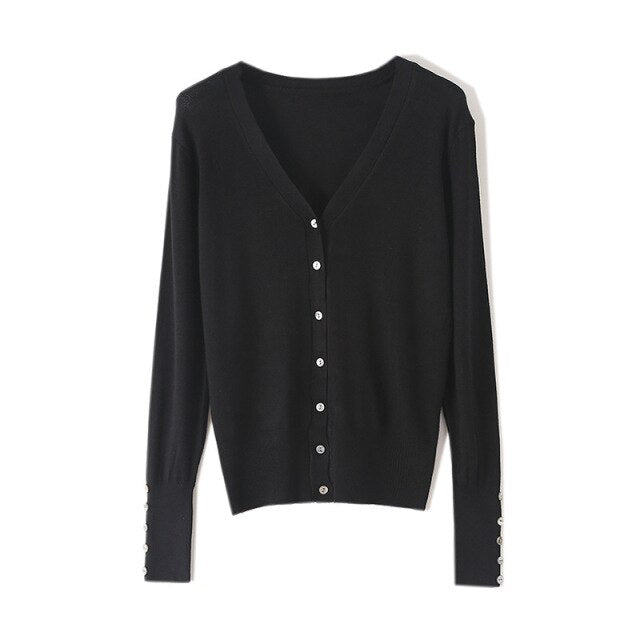 High Quality Shell Cufflinks Knitted Cardigan Shirt Top Female Loose  Shawl Autumn Women&#39;s Sweater Jacket