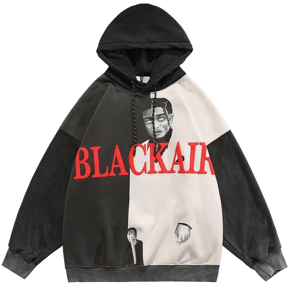 Hoodie Men Cool Man Color Block Print Pullover Winter Plus Velvet Cozy Hipster Hip Hop Punk High Street Male Streetwear
