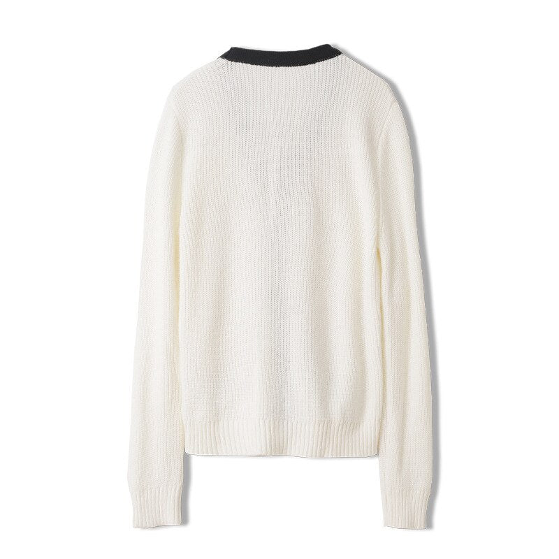 Women Cardigans Patchwork V-Neck Bow Loose Knitted Sweater Spring Autumn Long Sleeve Coat Casual Knitwear