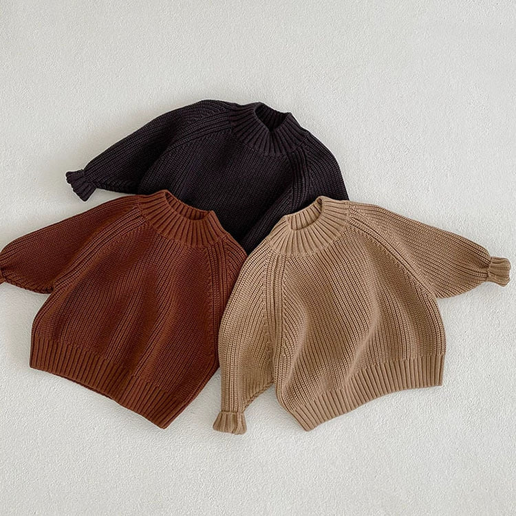 Autumn Arrival Baby Kids Unisex Comfortable Solid Color Knitted Long Sleeves Sweater with Turtleneck