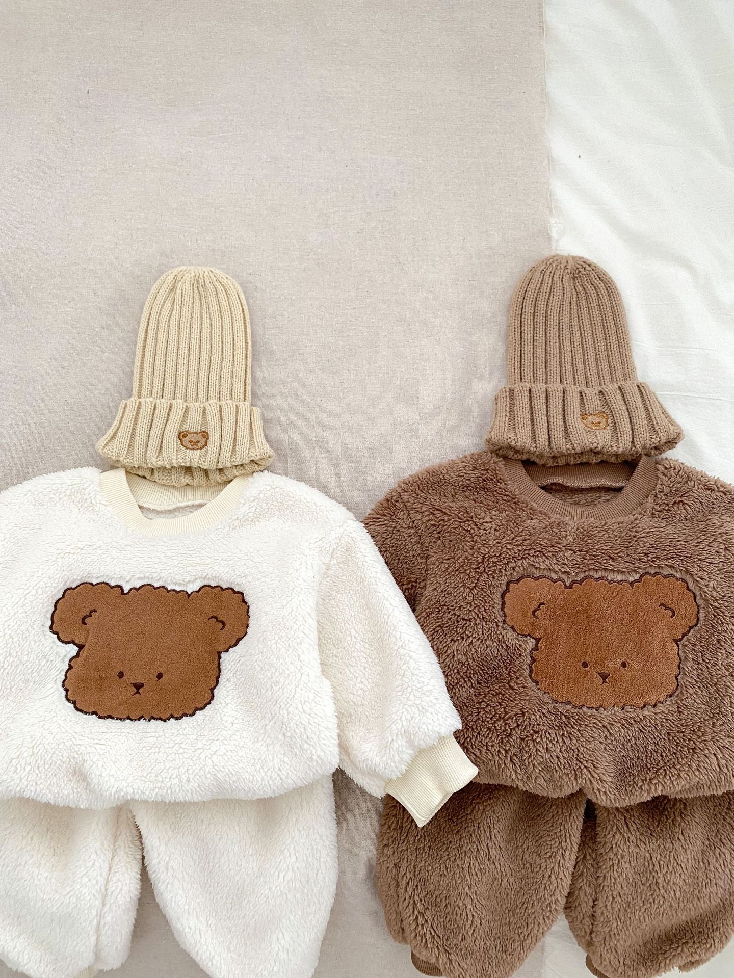 Winter Baby Thick Thermal Long Sleeve Teddy Bear Knitted Sweater And Pants Two Pieces Sets