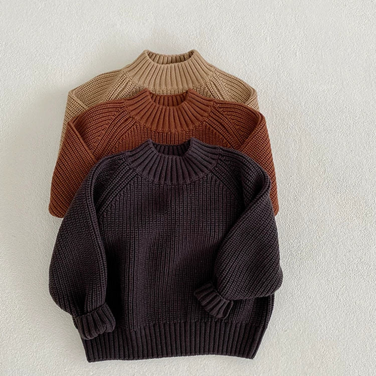 Autumn Arrival Baby Kids Unisex Comfortable Solid Color Knitted Long Sleeves Sweater with Turtleneck