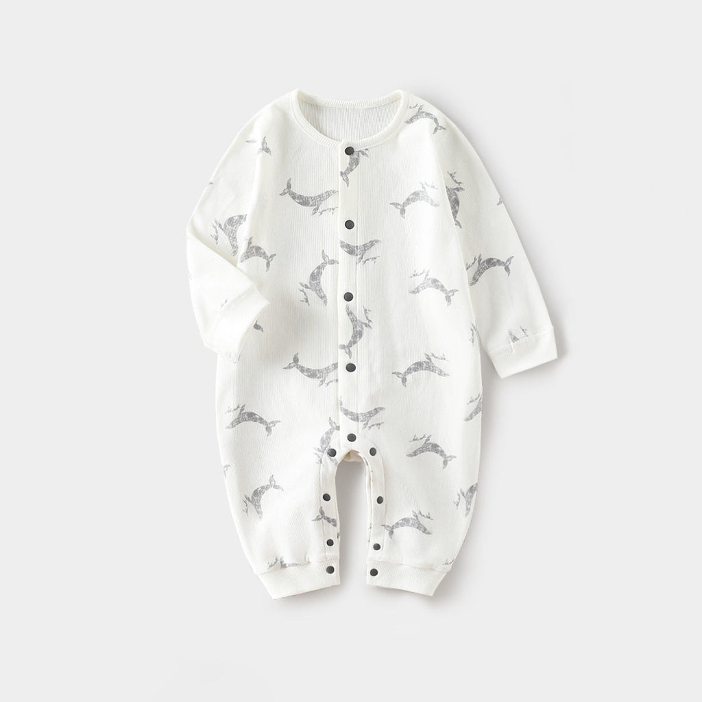 Spring Arrival Baby Unisex Long Sleeves Simple Pattern Rompers