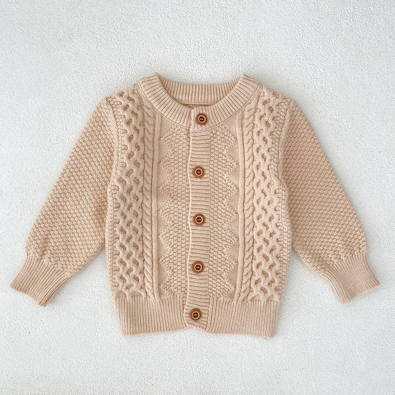 Arrival Autumn Baby Unisex Long Sleeves Geometric Jacquard Pattern Knitted Top Cardigan Sweater