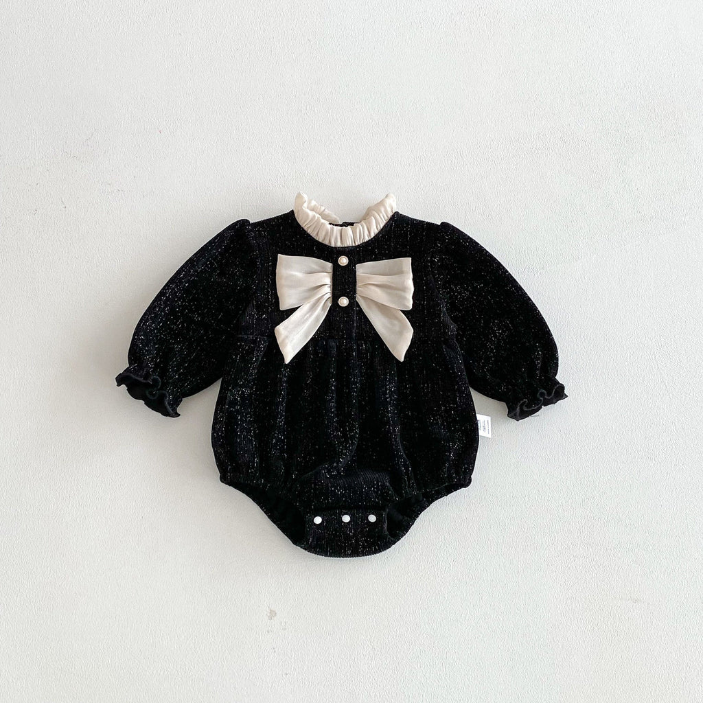 Autumn Arrival Baby Girls Long Sleeves Butterfly-bow Decorated Ruffle Neck Onesies