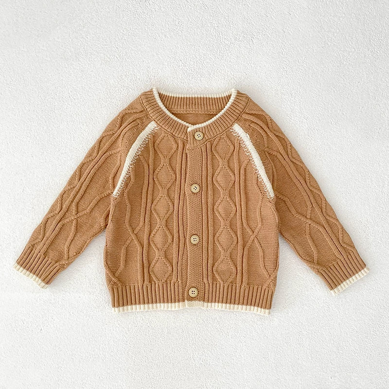 Arrival Autumn Baby Unisex Long Sleeves Geometric Jacquard Pattern Knitted Top Cardigan Sweater