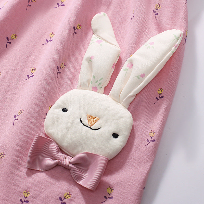 Summer Arrival Animals Cartoon Pattern Short Sleeves Floral Dress for Stylish Girls