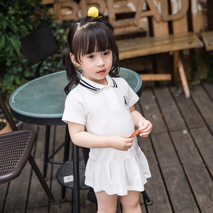 Summer Baby Girls Hot Selling Short Sleeves Turn-Down Collar Sport Polo Design Dress